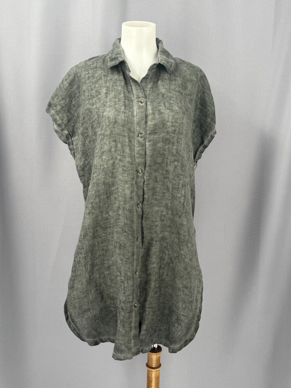 XCVI Tunic Womens Medium Gray Asymmetrical Hem Lagenlook Boho Whimsygoth